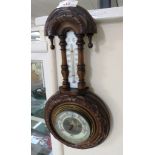 ANEROID BAROMETER THERMOMETER IN CARVED WOODEN MOUNT