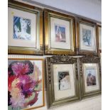 FIVE FRAMED AND GLAZED REPRODUCTION VOGUE COVER PRINTS IN BURNISHED EFFECT FRAMES