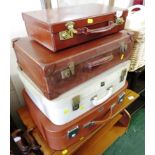 SMALL BROWN LEATHER TRAVEL CASE AND THREE OTHER VINTAGE TRAVEL CASES