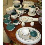 DENBY 'GREENWHEAT' DINNER AND TEA WARE INCLUDING DISH WITH LID, DINNER PLATES, SOUP BOWLS, TEAPOT,