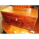 MAHOGANY TEA CADDY WITH BANDING AND EBONY INLAY RAISED ON FOUR GILT BRASS FEET