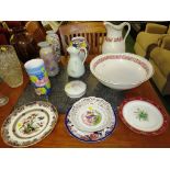 MINTON ROSE PATTERNED TOILET BOWL AND JUG, MINTON PLATE HAND PAINTED WITH FLOWERS, TOGETHER WITH