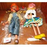 TWO PELHAM PUPPETS - MAN IN OVERALLS AND WOMAN IN PINK HAT