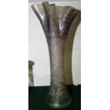 GLASS STEM VASE WITH CREPE RIM ETCHED TO INTERIOR WITH STYLIZED LEAVES