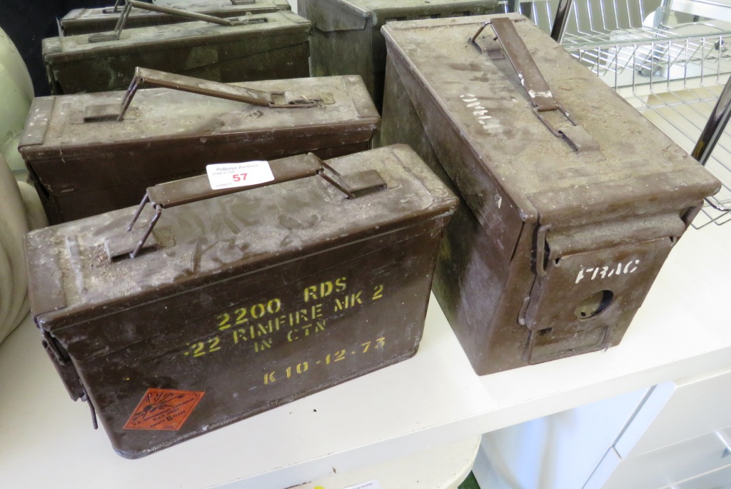 THREE MILITARY STEEL AMMUNITION BOXES