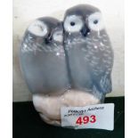 ROYAL COPENHAGEN FIGURAL GROUP OF TWO OWLS NUMBERED 834