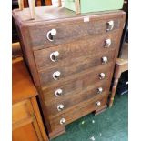 1930'S TALL OAK CHEST OF SIX GRADUATED DRAWERS WITH DISTINCTIVE BAKELITE HANDLES AND STANDING ON