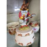 ROYAL DOULTON BUNNYKINS ITEMS - MUSICAL FIGURE MONEY BANK WITH TUNE 'HEY JUDE', MONEY BOX AND TWO