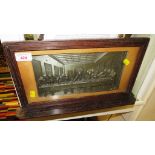 METAL RELIEF DEPICTING LAST SUPPER, GLAZED AND IN OAK FRAME WITH SHELF