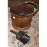 COPPER COAL SCUTTLE AND COAL SCOOP