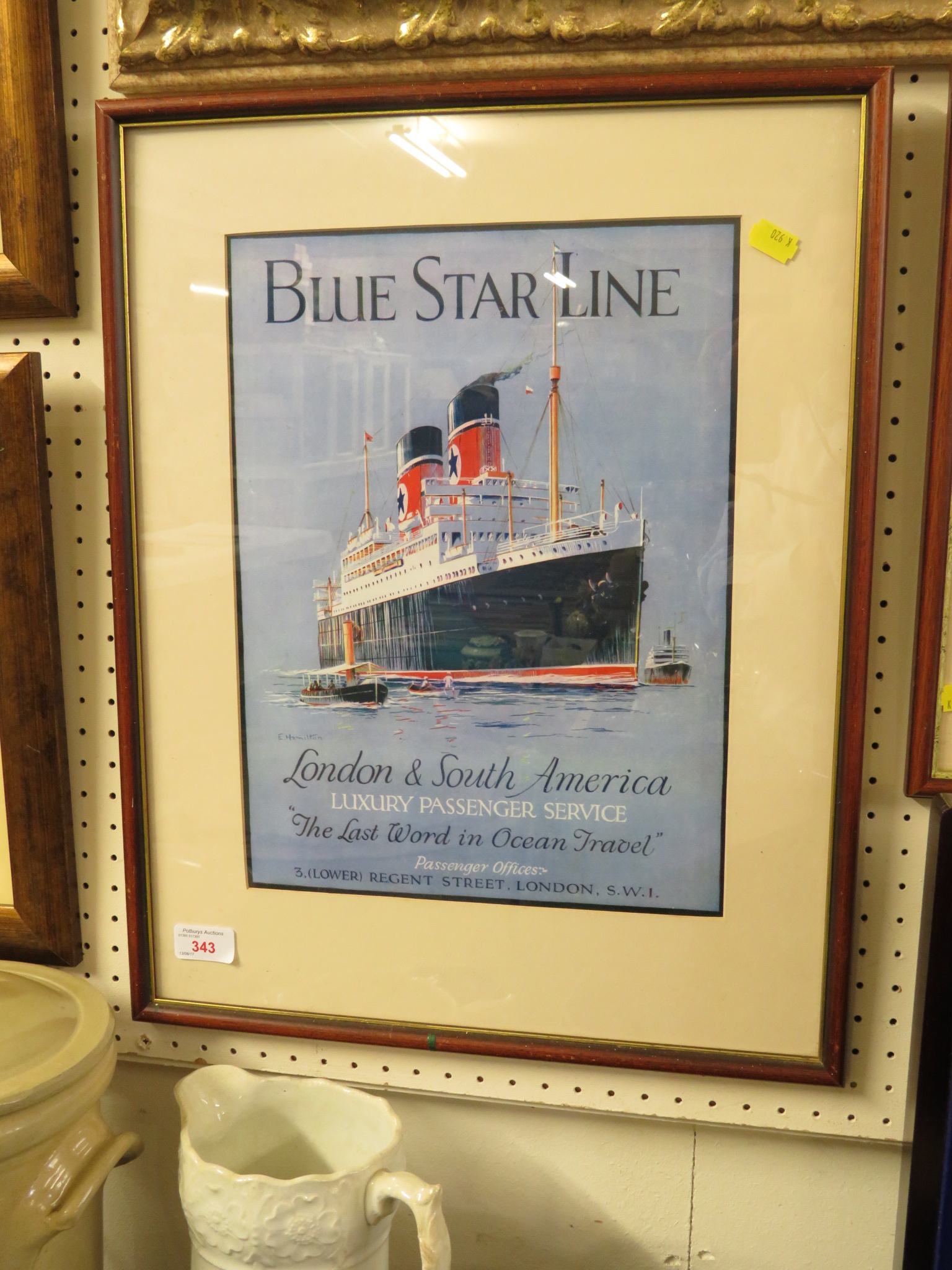 FRAMED AND MOUNTED REPRODUCTION 'BLUE STAR LINE' SHIPPING POSTER