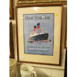 FRAMED AND MOUNTED REPRODUCTION 'BLUE STAR LINE' SHIPPING POSTER