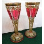 PAIR OF OVERLAID RUBY CORDIAL GLASSES WITH GILDING