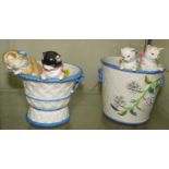 PORCELAIN BASKET MODELLED WITH TWO PEERING CATS AND MARKED 'W. TOOGOOD OF LONDON' AND SIMILAR