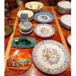 POOLE POTTERY 'AUTUMN' PLATE WITH SIGNATURE, WEDGWOOD JASPER WARE, MASON'S PLATES AND OTHER