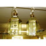 PAIR OF BEVELLED GLASS AND BRASS CEILING LIGHTS