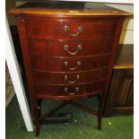 LIGHT MAHOGANY FIVE DRAWER SHEET MUSIC CHEST STANDING ON STRETCHERED CABRIOLE LEGS