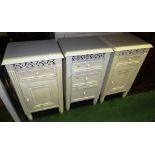 PAIR OF CREAM PAINTED SINGLE DRAWER BEDSIDE CABINETS WITH PIERCED FRIEZE, TOGETHER WITH SIMILAR