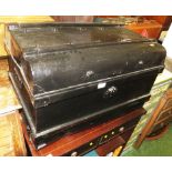 BLACK PAINTED METAL TRAVEL TRUNK