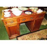 20TH CENTURY MAHOGANY PEDESTAL DESK WITH RED LEATHER SCRIBER