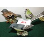 THREE BESWICK BIRDS - CHAFFINCH 991, GREY WAGTAIL 1041 AND GOLD CREST 2415