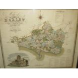 19th century hand tinted engraved map of Dorset with a vignette of St Mary's Church Sherborne,