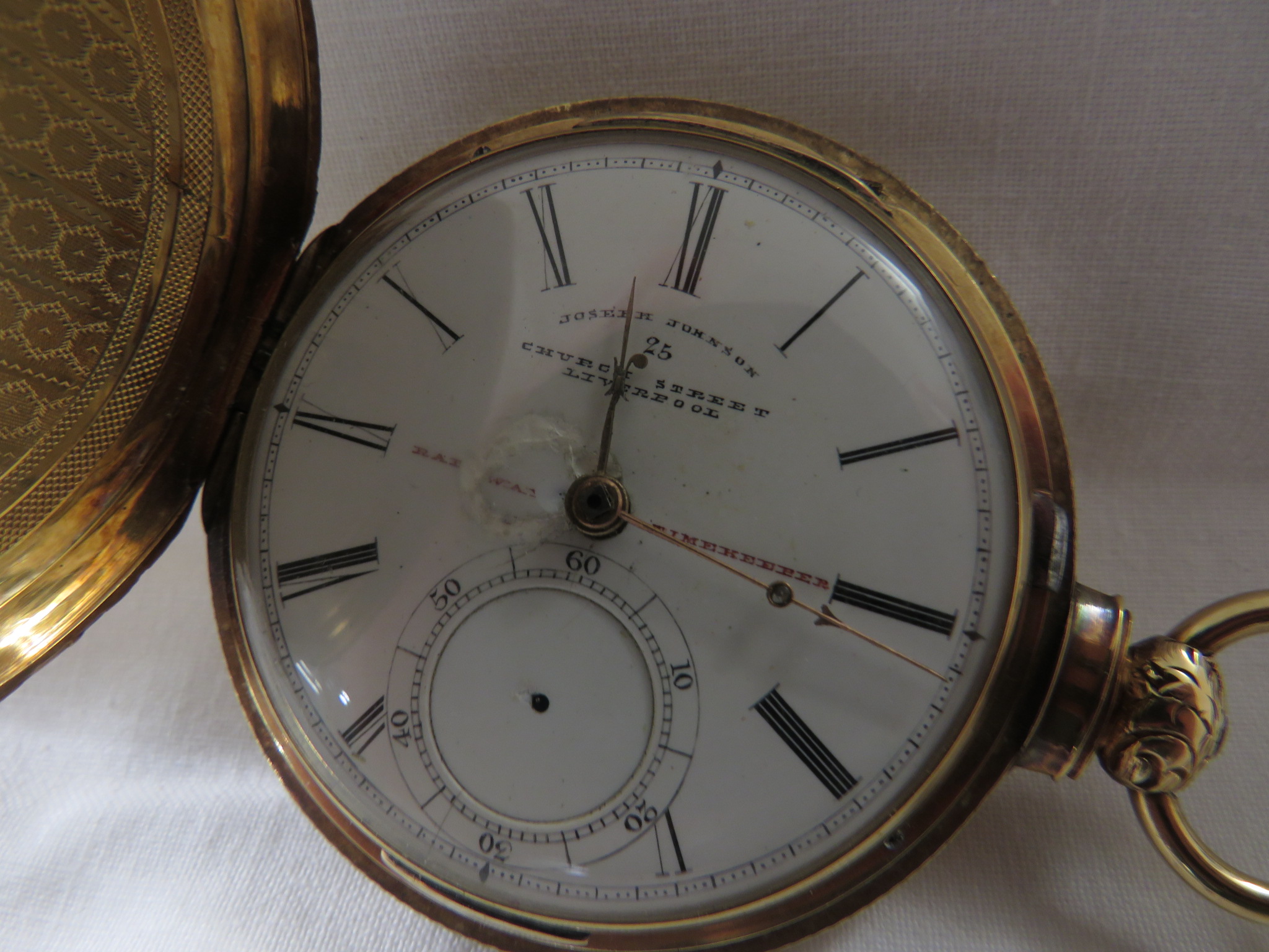 Railway Timekeeper gold hunter pocket watch, key winding, white enamel dial (diameter 4.5cm) - Image 4 of 6