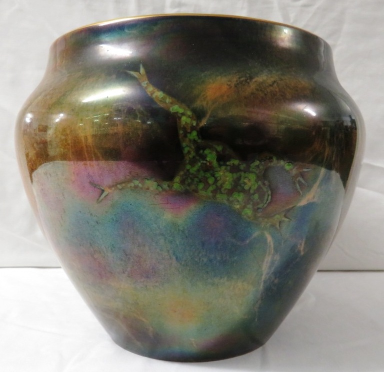 Wilkin's Royal Staffordshire Oriflamme ovoid pottery vase, flambe glaze decorated with three