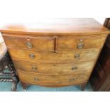 Victorian mahogany bow fronted chest of two short over three long drawers on swept feet. The key