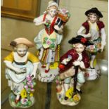 Two pairs of Sitzendorf porcelain figures - flower sellers (14cm) and gardeners (11cm)