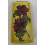 Moorcroft pottery oblong dressing table dish, yellow ground with mauve flowers, 9cm x 20.5cm, the