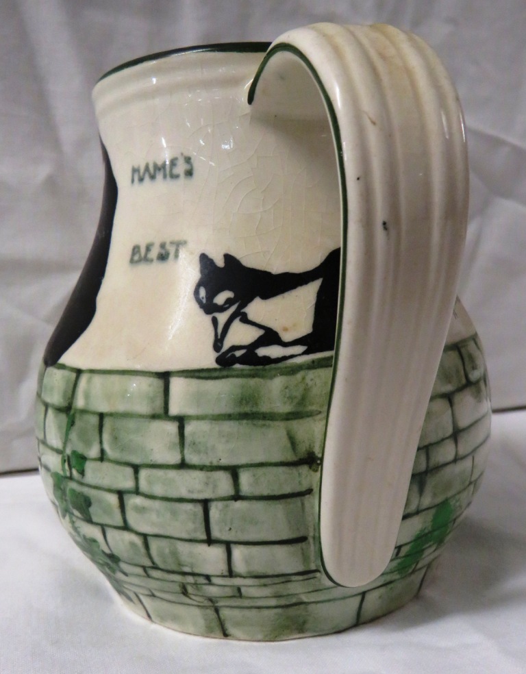 Royal Doulton H Souter jug decorated with four black and white cats on a wall grown with ivy and - Image 4 of 7
