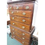 19th century Regency style stained pine and mahogany veneered chest on chest, the upper section with