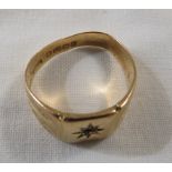 18ct gold gypsy ring, chased at the shoulders, the stone absent from the star-shape setting, British