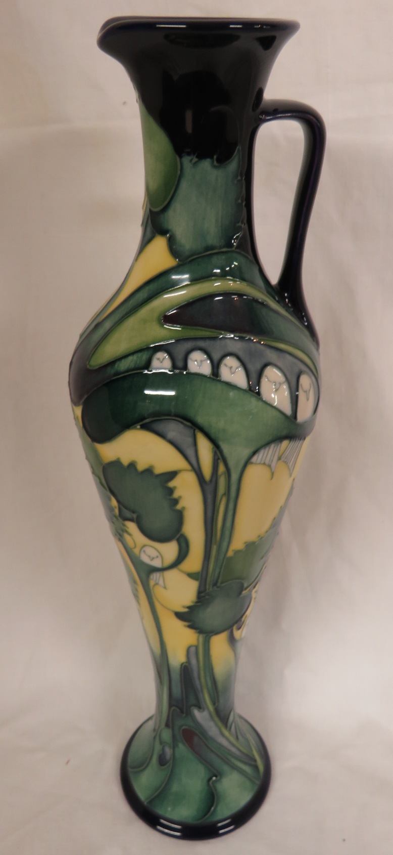 Moorcroft pottery ewer 'Tree Doves' pattern designed by Emma Bossons shape no 139/12, height 31.5cm,