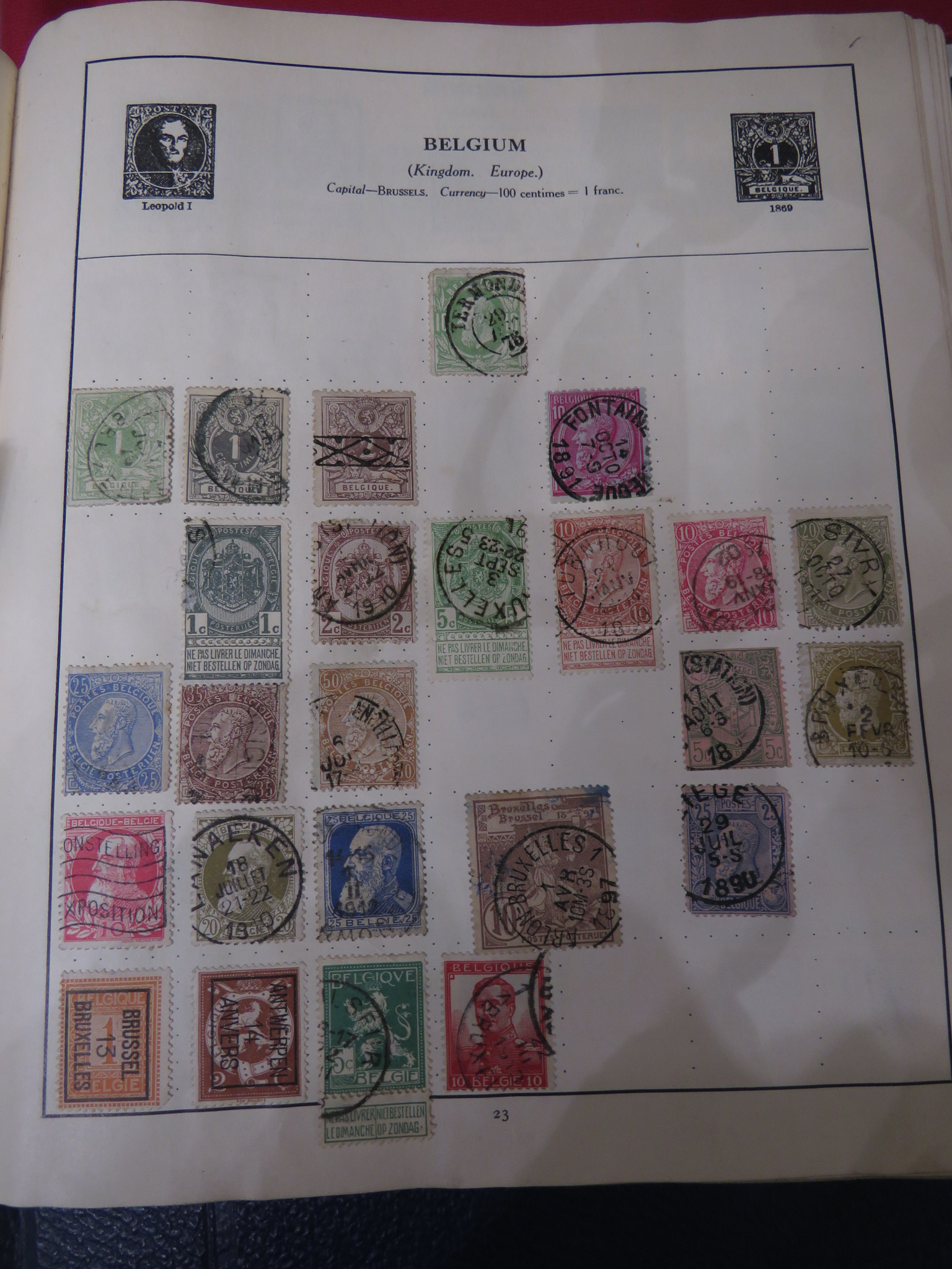 A red Tower stamp album containing early Canadian, New Zealand, Irish Free State over stamped - Image 3 of 4