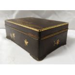 Japanese gilt bronze box, rectangular with detachable lid, the top gilded with fowl beneath moon,