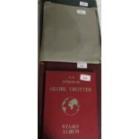 A red Ace Deluxe stamp album and contents; a green Utile hinged leaf album containing early German