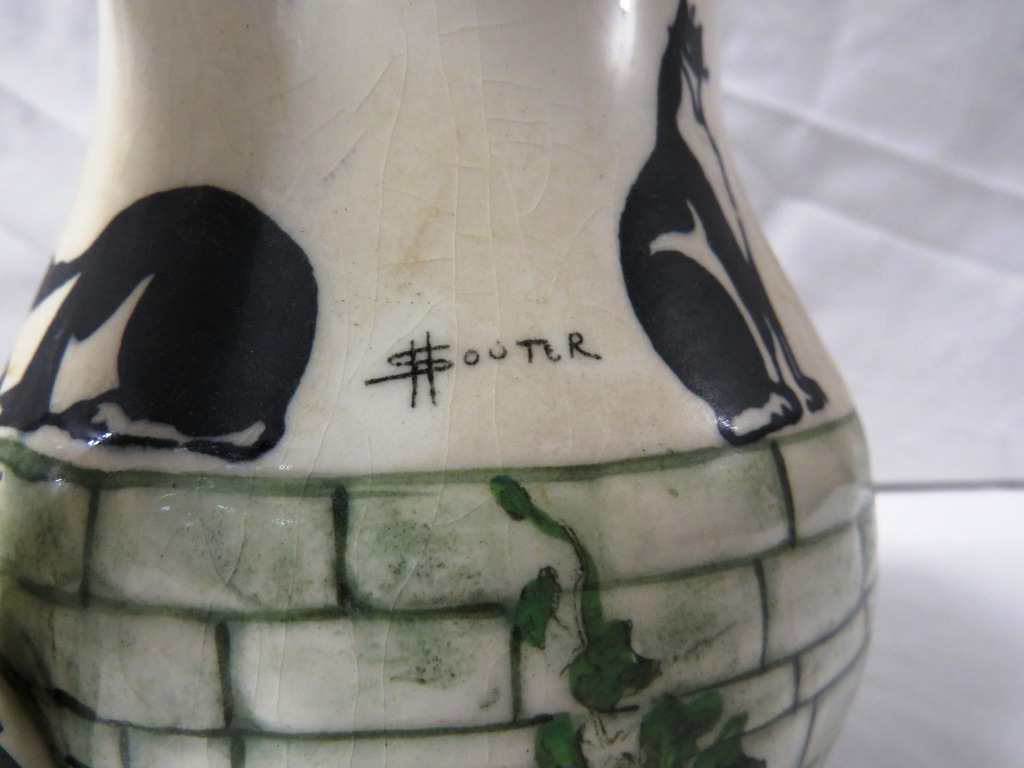 Royal Doulton H Souter jug decorated with four black and white cats on a wall grown with ivy and - Image 7 of 7