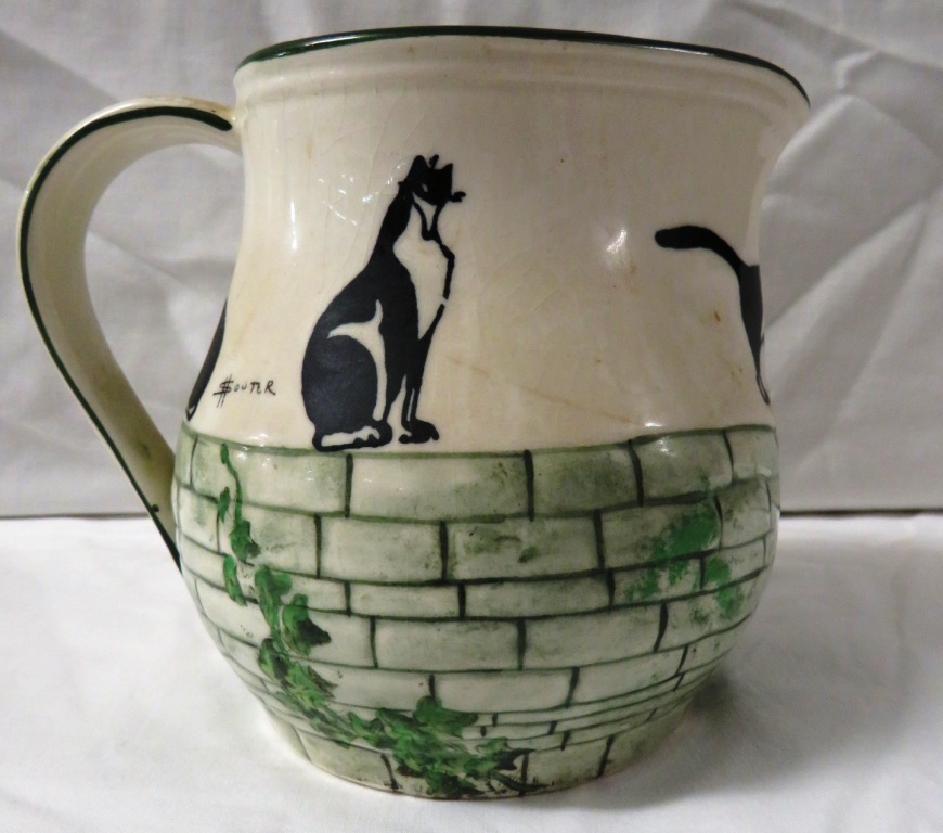 Royal Doulton H Souter jug decorated with four black and white cats on a wall grown with ivy and - Image 3 of 7