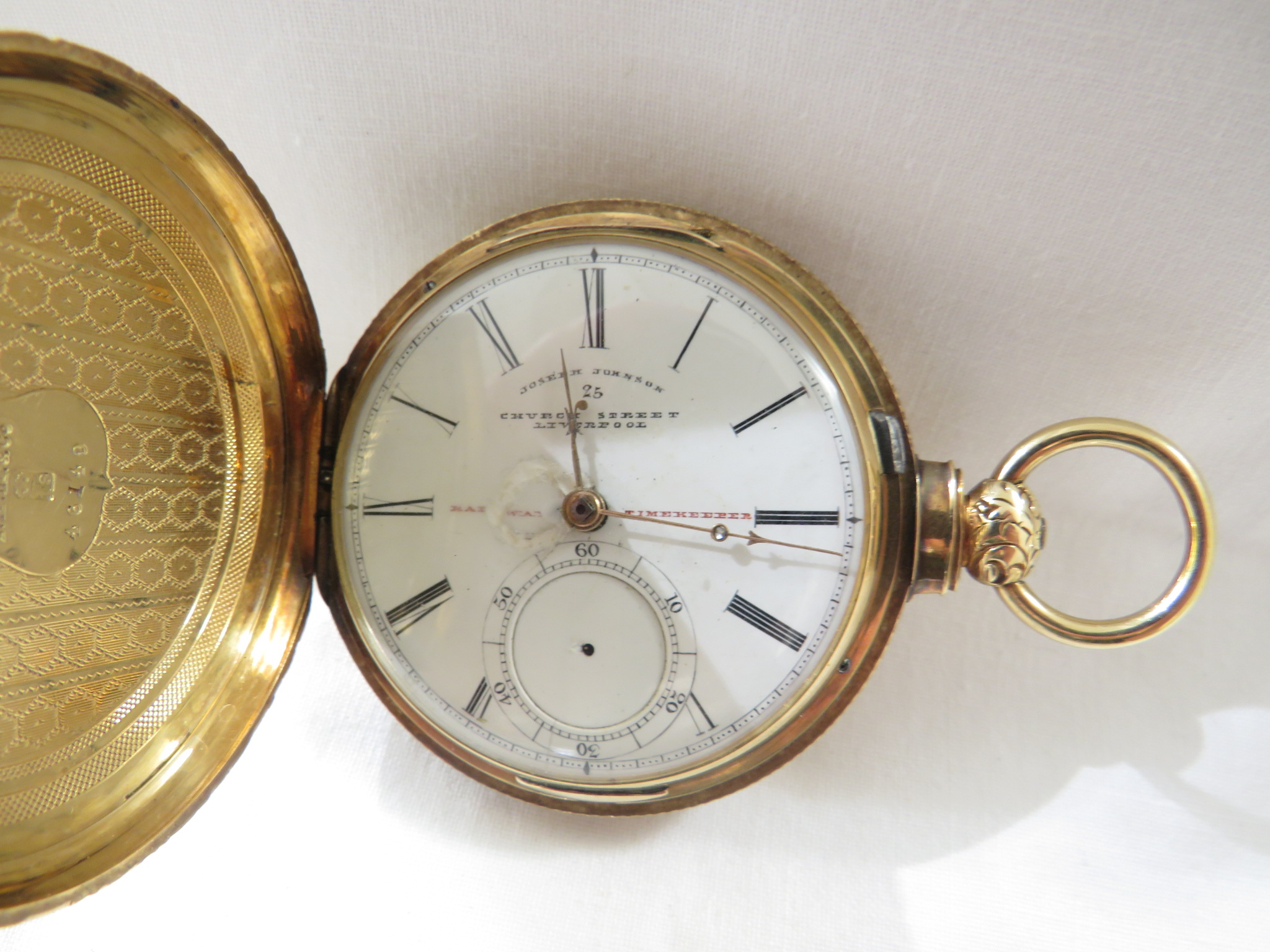 Railway Timekeeper gold hunter pocket watch, key winding, white enamel dial (diameter 4.5cm) - Image 2 of 6