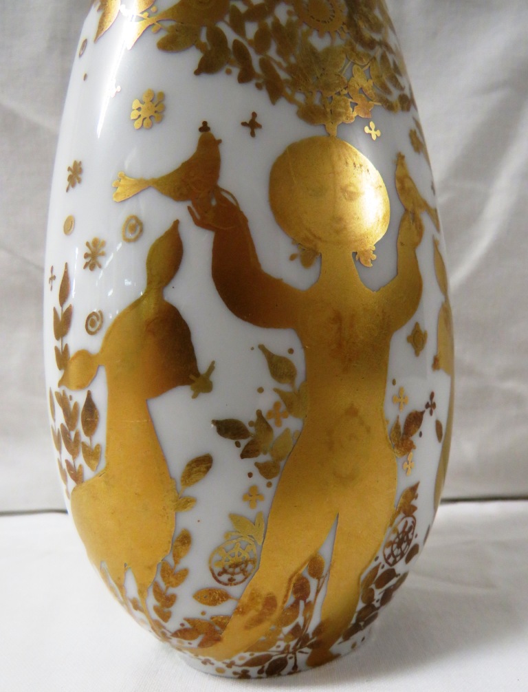 Rosenthal vase of flattened ovoid form, white porcelain gilded with man and woman amongst birds, - Image 3 of 6