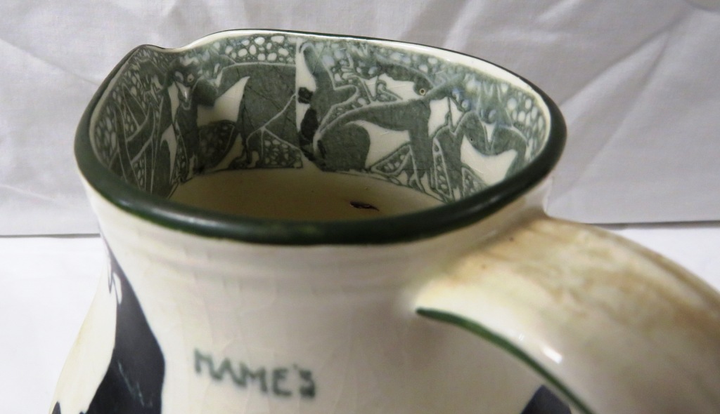 Royal Doulton H Souter jug decorated with four black and white cats on a wall grown with ivy and - Image 5 of 7