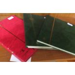 A red album containing Greek and Virgin Islands stamps, a green stock album containing Ecuador,