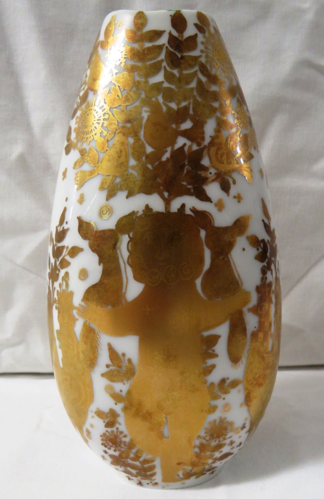 Rosenthal vase of flattened ovoid form, white porcelain gilded with man and woman amongst birds, - Image 2 of 6