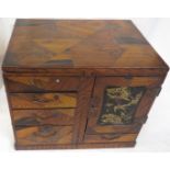 Japanese two-part inlaid wooden cabinet or kodansu, the left section with four graduated drawers,