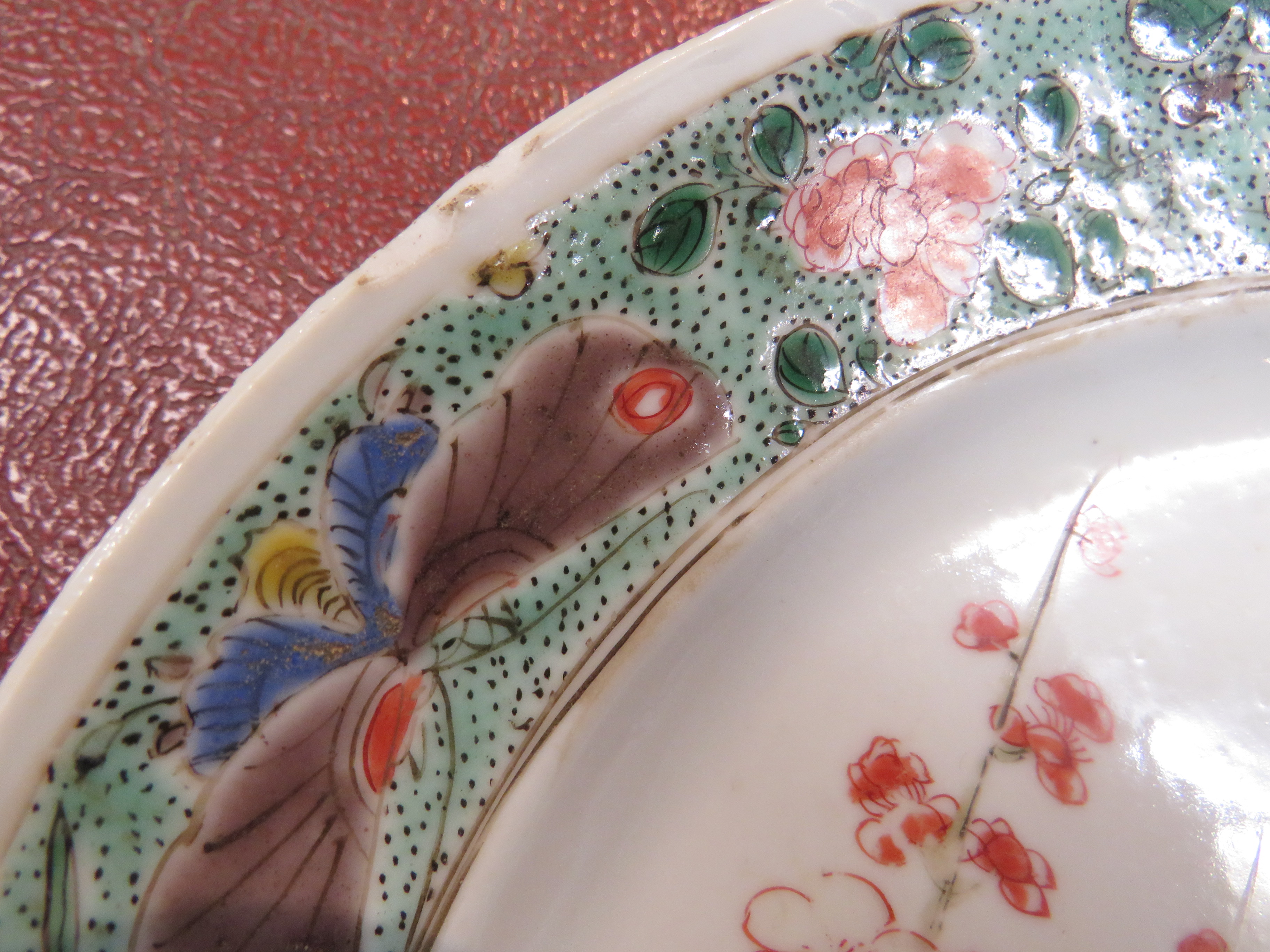 Two Chinese porcelain plates enamelled in the famille verte palette with flowering branch and - Image 10 of 10