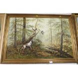 OIL ON CANVAS OF HUNTING DOG IN WOODLAND, SIGNED 'KINGMAN' LOWER RIGHT