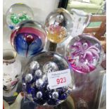 FIVE GLASS PAPERWEIGHTS