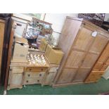 LIMED OAK BEDROOM SUITE COMPRISING LARGE TWO DOOR WARDROBE, DRESSING CHEST WITH MIRROR AND
